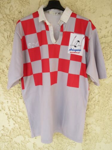Maillot rugby LES ARLEQUINS D'AUCAMVILLE porté n°13 damier gris vintage shirt XL - Afbeelding 1 van 4