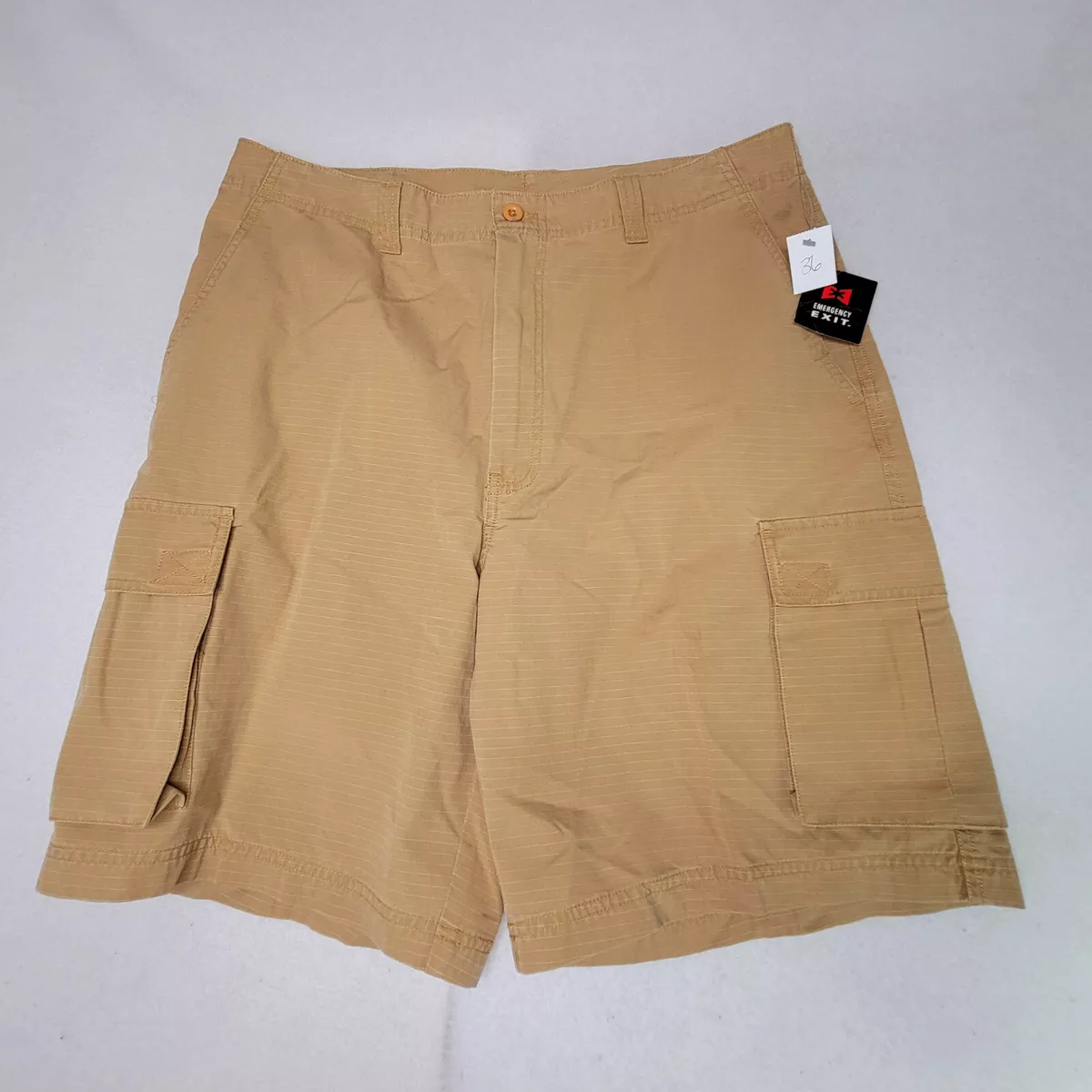 EMERGENCY EXIT CARGO SHORTS MENS 36 WAIST KHAKI 9 INSEAM RIPSTOP