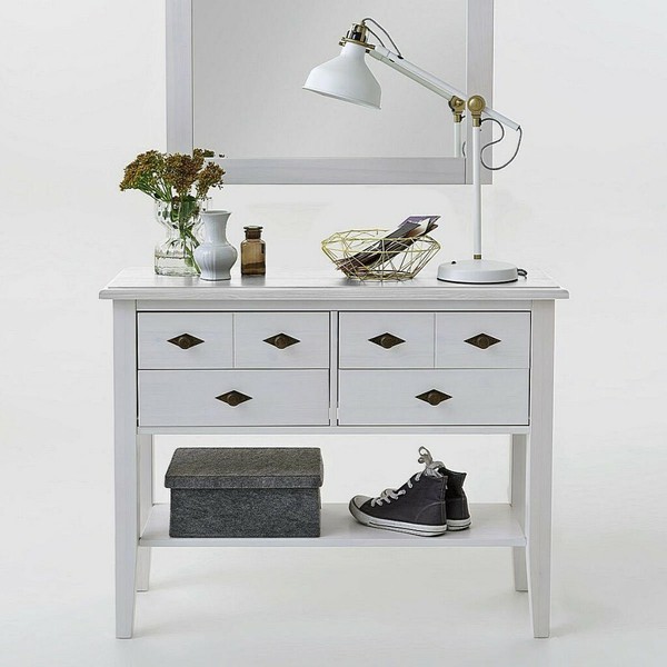 Massivholz Konsolentisch Kiefer Massiv Weiß Flur-Tisch Schrank Kommode Anrichte-image