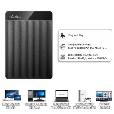 NEW 2.5''Hard Disk Drive Black USB 3.0 Extended  Storage High Speed For TV Laptop
