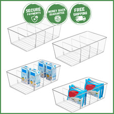 4 PCS CLEAR PLASTIC STORAGE BINS Pantry Kitchen Fridge Cabinet Organizer Holder