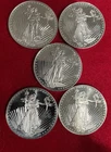 5- 1 oz Silvertowne Saint- Gauden rounds