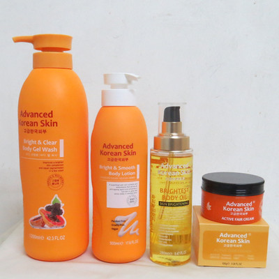Advanced Korean Skin Lotion + Body Wash + Face Cream + Brightest Body Oil (4 Stück)