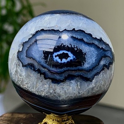 170G Natural black stripe agate sphere Crystal Ball Madagascar mineral