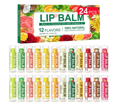 DMSKY Natural Lip Balm Bulk 24 Pack, Moisturizing Lip Balm with Vitamin E and Co