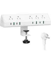 Charging Desk Clamp Strip,4 PD USB-C Ports,5 AC Outlets Strip 45W Fast charging