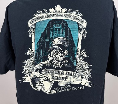 Coffee Shop Shirt XL Eureka Daily Roast Raises the Dead Skeleton Goth Arkansas