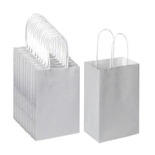 100 Pack 5.25x3.25x8.25 Inch Small Gray Kraft Paper Bags with Handles Bulk fo...