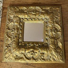 Vintage Wall Framed Mirror Kirch Gold Ornate Carved Square 10-1/4" Heavy! Fancy
