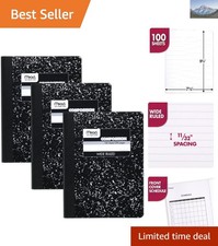 3 Pack Wide Ruled Composition Notebooks - 100 Sheets Each, 7-1/2" x 9-3/4" Size