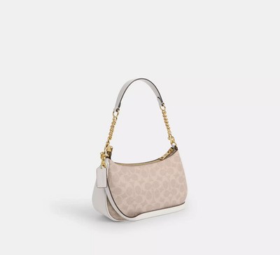 COACH Teri Shoulder Bag In Signature Canvas Gold/Sand/White Chalk