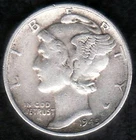 1945 US War Time Mercury Silver Dime, Very Fine+, Great Natural Toning, KM 140