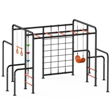 Monkey Bars w/ Climbing Net Trapeze Swing Bar Belt Swing Durable Playground Set