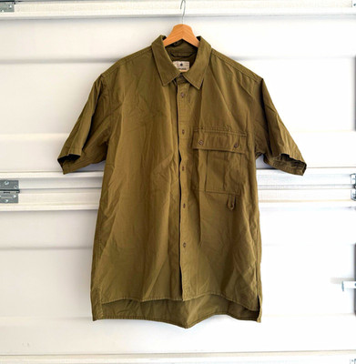 Snow Peak TAKIBI Spec Men s Green Solid Short Sleeve Collared Button-Up XL