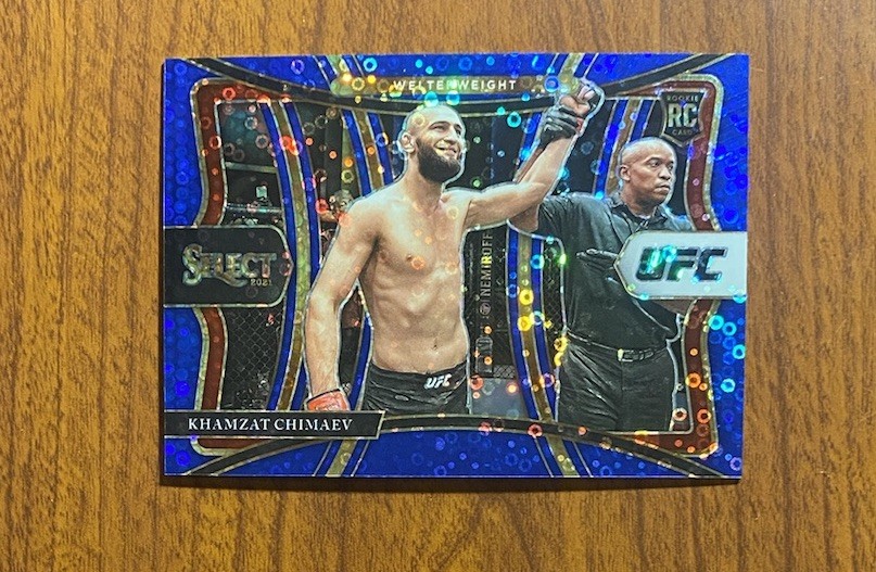 2021 Panini Select UFC Khamzat Chimaev Blue Disco Prizm Rookie Premier Level /99
