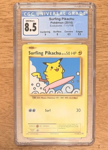 Pokémon TCG 2016 XY Evolutions Surfing Pikachu Secret Rare 111/108 CGC 8.5