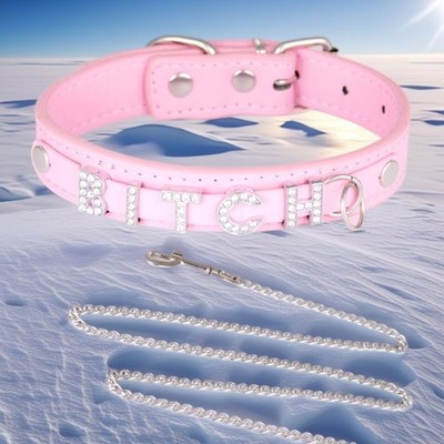 Leder Halsband ''BITCH'' personalisiert - Punk Choker mit O-Ring & Schnalle