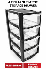 4 Tier Mini Plastic Storage Drawer Tower Unit Trolley Drawer Home Office Desktop