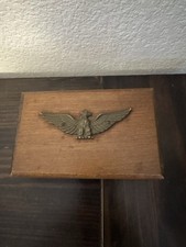 Vintage Wooden Box With Eagle Brass Insignia On Top