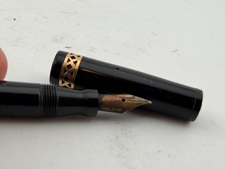 Rare Vintage Mabie Todd Swan Visofil Fountain Pen Black & Gold 14ct Flex Nib