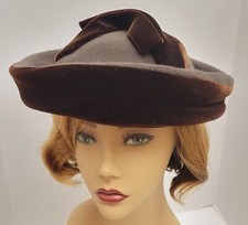 Trebor Original NY 'Maisel' Brown Velvet/Knit Hat Double Bow Lined Union Made