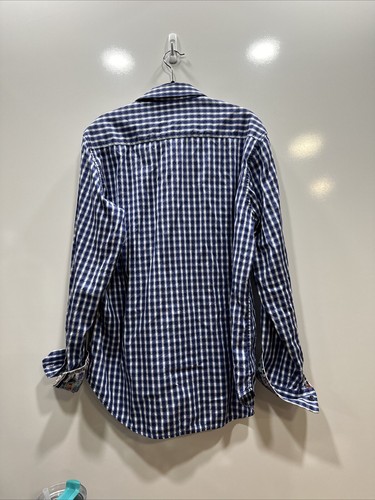 Robert Graham Blue White Checkered Button Up Sz M Colorful Flip Cuff Dress Shirt - Picture 9 of 9