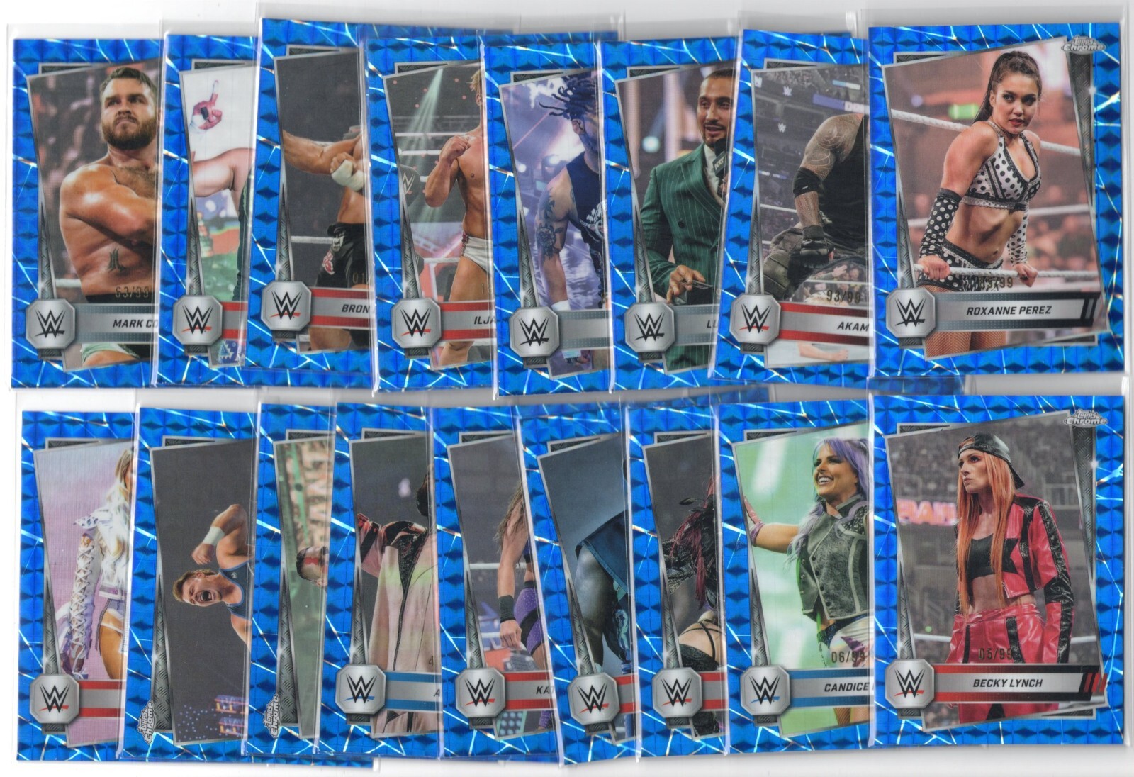 (18) 2025 Topps Chrome WWE BLUE GEOMETRIC LOT /99 Becky Lynch Akam KO Bron +++