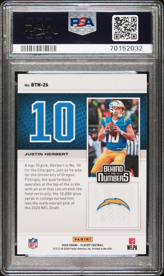 2020 Panini Playoff JUSTIN HERBERT RC PSA 9 Behind The Numbers #BTN-26 Chargers - Image 2 of 3
