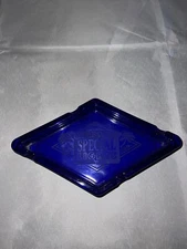 Vintage Camel Special Lights Ashtray 7.5" Cobalt Glass Diamond