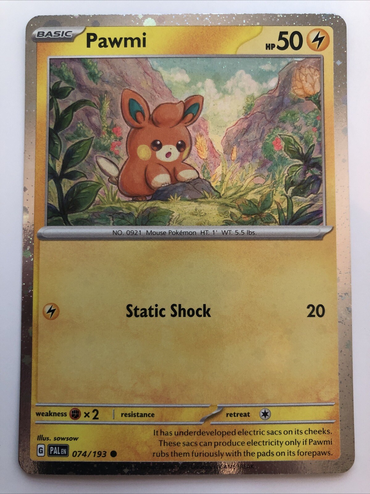 Pokémon TCG Paldea Evolved Pawmi Cosmos Holo 074/193 NM