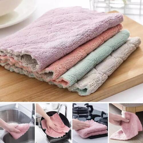 5xKitchen Cleaning Water-absorbent Dishwashing Cloth Rag Double Sided Dish Towel - Picture 1 of 18