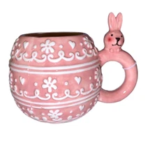 Transpac Pink BUNNY RABBIT Ceramic Spring Easter Flowers MUG New