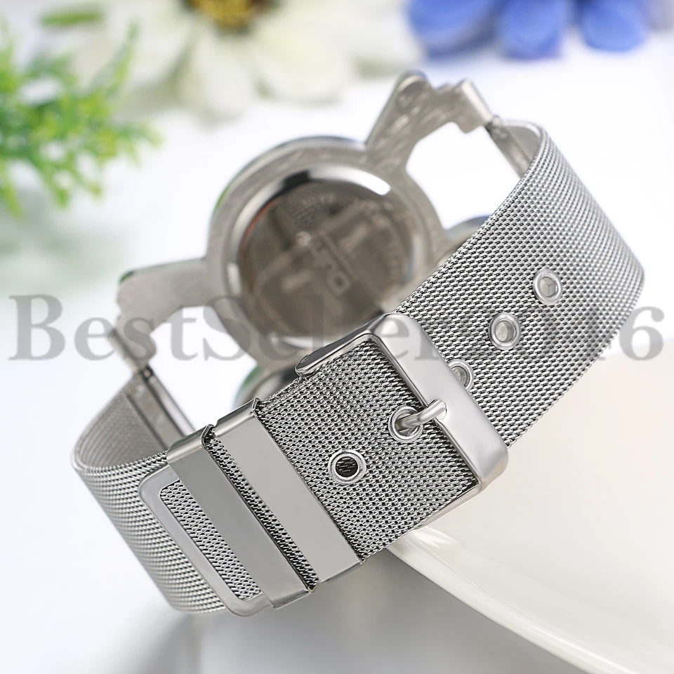 Men Multi Time Zone Analog Quartz Watch Military Sport Stainless Steel Mesh Band - Image 2 of 4