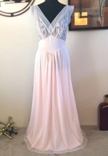 Vintage Chiffon Layer Sweetheart Pink Maxi Long Nightgown Full Slip Chemise