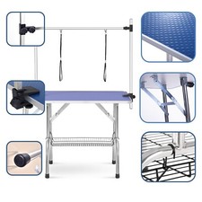 46'' Heavy Duty Dog Grooming Table Cat Drying Foldable W/Arms Nooses Mesh Tray