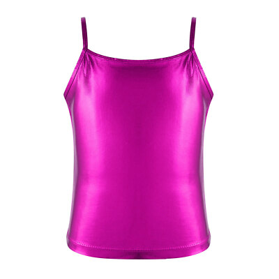 Kids Girls' Metallic Camisole Tops Gymnastics Tank Crop Vest Yoga Dance Clothes