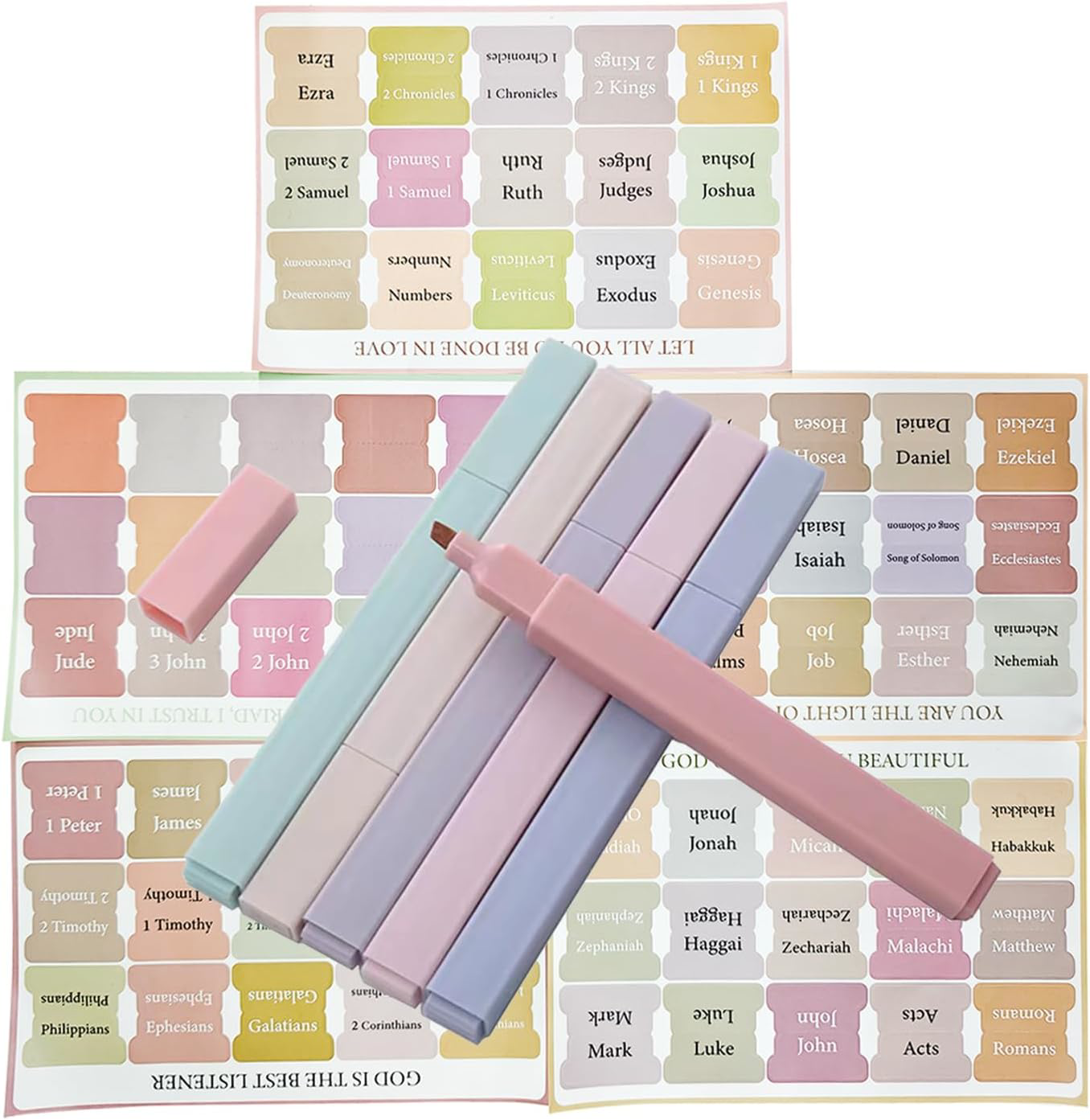 Bohemian Bible Tabs & Highlighters Set - 75 Tabs, 6 Packs, Aesthetic Colors-image
