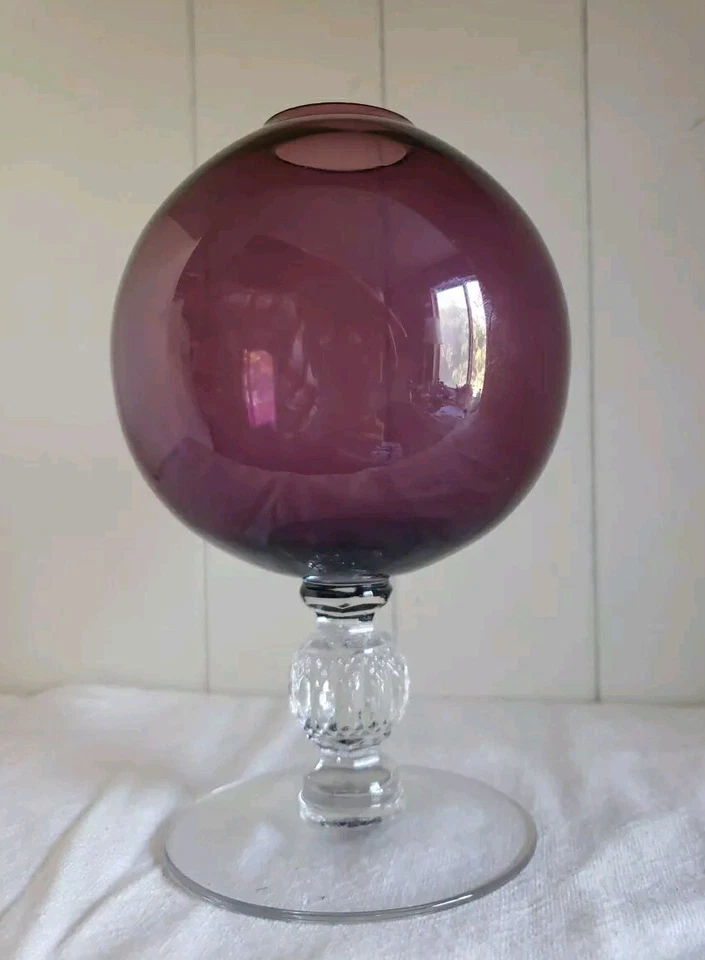 Jarrón de hiedra con tallo transparente bola orbe vidrio amatista púrpura vidrio Cambridge vintage de 7" Foto 3 de 4