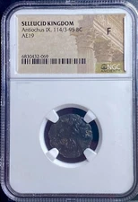 114BC-95 BC Ancient Greek Seleucid Kingdom Coin NGC Antiochus IX AE19 Fine