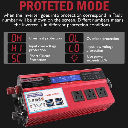 4000W/6000W Peak Power Inverter Car Vehicle Watt DC 12V 24V to AC 110V Converter - Picture 16 of 33