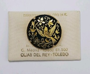 Authentic Damasquinado De Oro 24k Gold Plated Handmade Pin, Olias Del Rey Toledo Spain