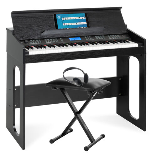 Tolles 61 Tasten Einsteiger Keyboard in Holzgehäuse mit Kopfhörer & Sitzbank Neu - Bild 1 von 12