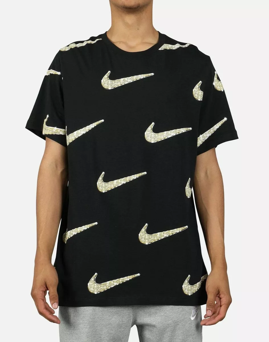 NSW Sportswear BLING Swoosh Black GOLD Diamond JDI Shirt All Over Print L eBay