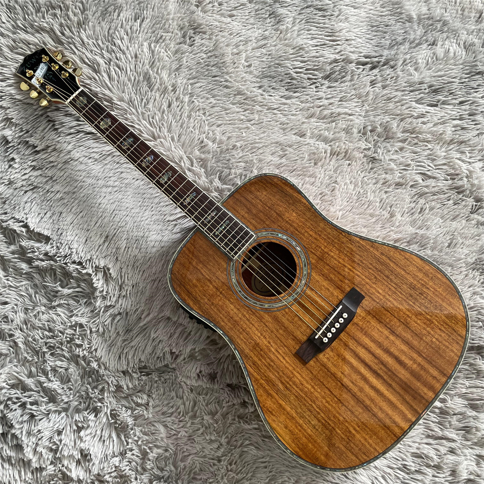 Zuwei Hollow Body All Koa Acoustic Electric Guitar Rosewood Fretboard