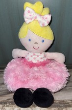 OKIE DOKIE Plush Baby Doll Rattle Toy Blond Girl Pink Satin Faux Fur Skirt