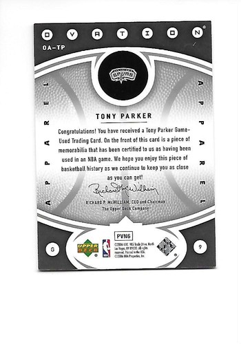 2006-07 UPPER DECK OVATION Apparel #25 TONY PARKER (Spurs) - Picture 2 of 2