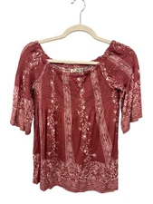 Jolt Floral Smocked Off The Shoulder Blouse Womens Small Rayon Blend Boho Hippie