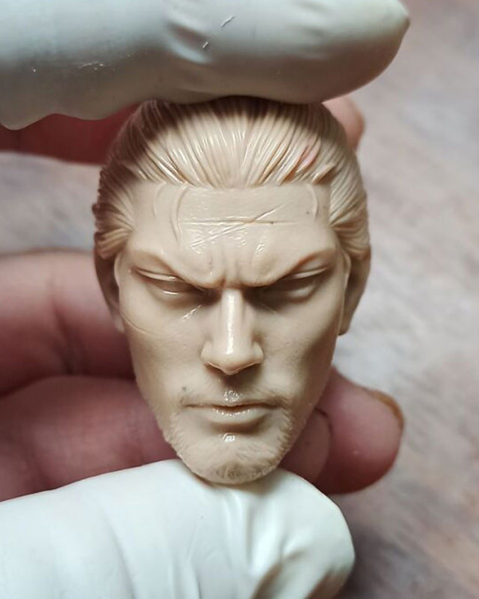 Unpainted Miyamoto Musashi Samurai Head Carved 1/6 Scale Fit