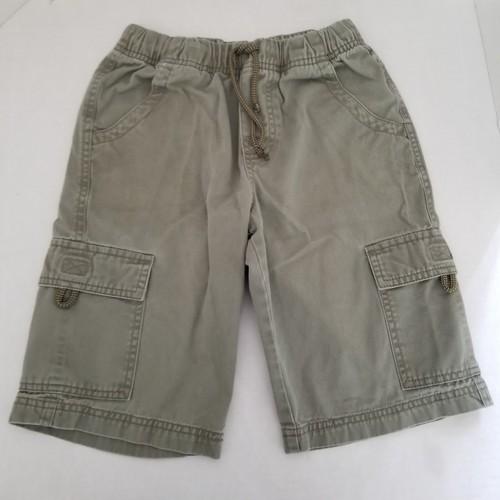 LL Bean Cargo Shorts Boys 10 Green Elastic Drawstring Waist 10" Inseam Pockets