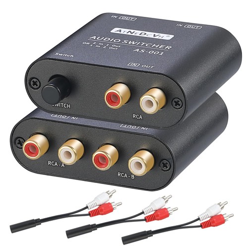 Cinch / 3,5 mm Anschluss 1 in 2 Out / 2 in 1 Out Bidirektionaler Audio-Umschalter, 2-Wege...